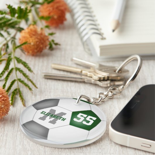 groen grijs schoolteam kleuren jongens voetbal sleutelhanger (Voorkant Rechts)