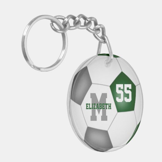 groen grijs schoolteam kleuren jongens voetbal sleutelhanger (Voorkant Links)