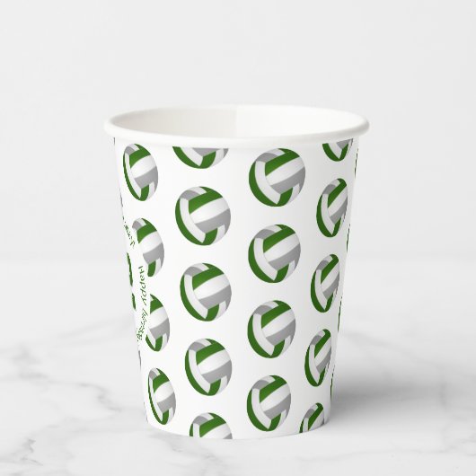 Groen grijs volleyballen verjaardagsfeestje papieren bekers (Links)