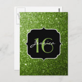 Groen groen glinsterende glitter Sweet 16 Briefkaart (Voorkant / Achterkant)