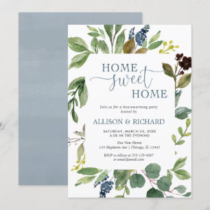 Groen groen laat stoffig blauw housewarming party kaart