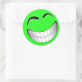 Groen groot grijns gezicht ronde sticker (Tas)