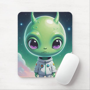 Groen groot hoofd alien met horens muismat