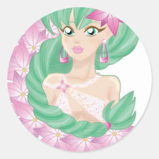 Groen haarelf ronde sticker