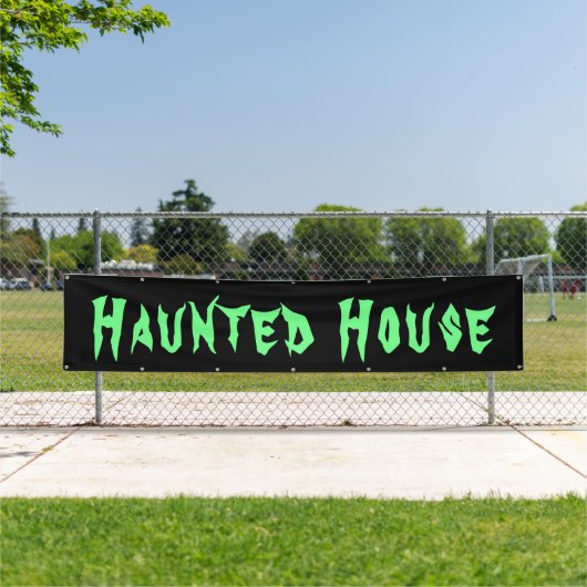Groen Halloween groot buitenhuis met zwarte kop Spandoek (Insitu)
