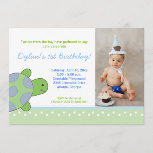 Groen Happy Zee Turtle Birthday Invitation 5x7 Kaart