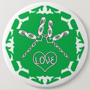 Groen Hart Chakra "Liefde" Libellen Witte BG Ronde Button 6,0 Cm