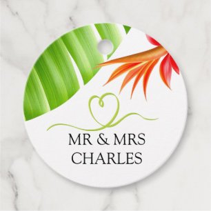 Groen Hart en Tropische Bladeren en Bloemen Bedankjes Labels