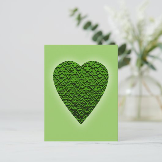 Groen hart. Geoctrooieerd ontwerp van het hart. Briefkaart (Staand voorkant)