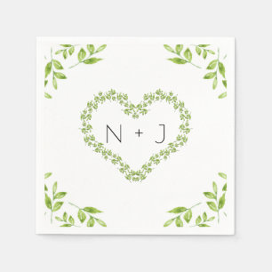 Groen Hart met Shabby Chic Groene Bladeren Bruilof Servet