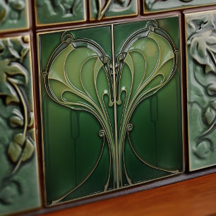 Groen Hart Spatscherm Repro Art Nouveau Tegeltje