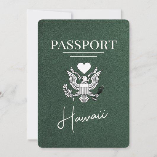Groen Hawaii Passport bruiloft uitnodiging (Achterkant)