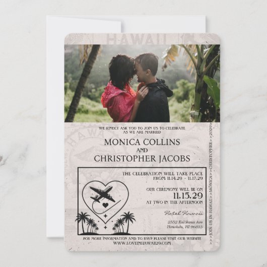 Groen Hawaii Passport bruiloft uitnodiging (Voorkant)