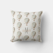 Groen Hete Luchtballon Monogram Kussen (Voorkant)