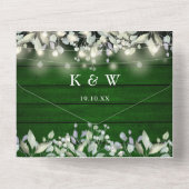 Groen Hout Bloemen String Lights QR Code Bruiloft All In One Uitnodiging (Achterkant)