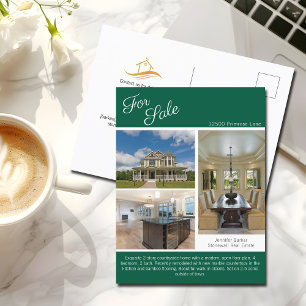 Groen huis te koop vastgoedadvertentie briefkaart