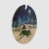 Groen huisje in de sneeuw ornament (voorkant)