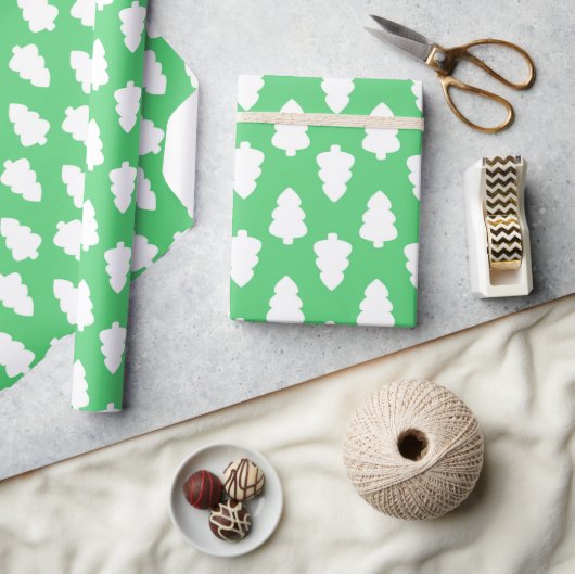 Groen inpakpapier met witte kerstboom (Crafts)