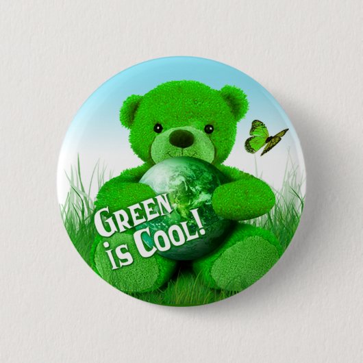Groen is Cool. Knoop Ronde Button 5,7 Cm (Voorkant)