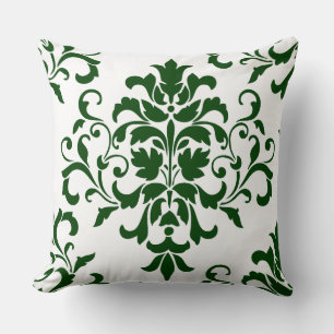 Groen is er. Elegant Green Floral Damask op wit Kussen