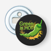 Groen is HEET Button Flesopener (Voorkant)