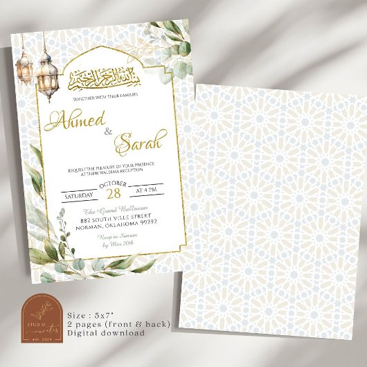 Groen Islamitisch Waleema bruiloft Kaart