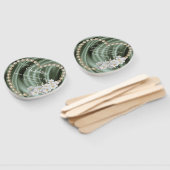 Groen, ivoor, blauw, gouden zijde en parels handwaaier (Niet-gemonteerd)