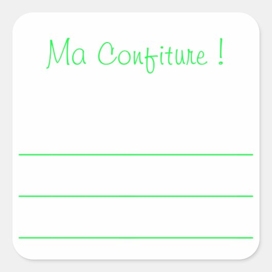 Groen jam-etiket vierkante sticker (Voorkant)