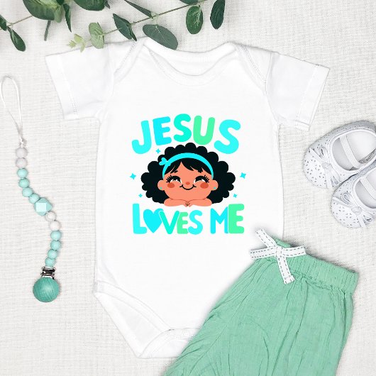 Groen "Jesus Loves Me"-ontwerp Romper