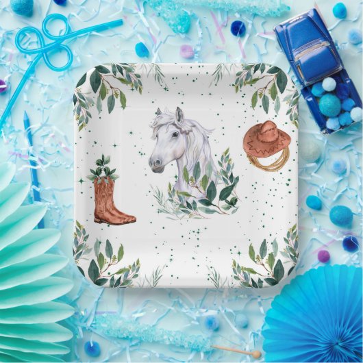 Groen Jongen Paard Verjaardagsfeestje Papieren Bordje (Feest)