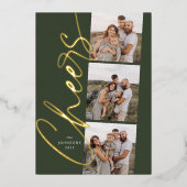 Groen juicht modern elegant kerstscript folie feestdagenkaart (Voorkant)