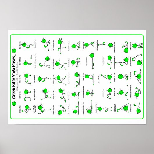 Groen Kat Yoga Poses Poster (Voorkant)