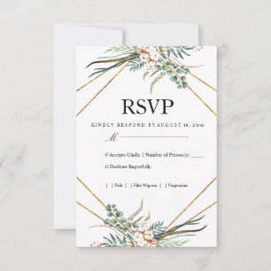 Groen Katoen Boho Glitter Bruiloft RSVP Kaartje