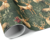 Groen Kerst Majestic Reindeer Wrapping Paper Cadeaupapier (Rol Hoek)