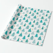 Groen kerstboombos winterpatroon cadeaupapier (Uitgerold)