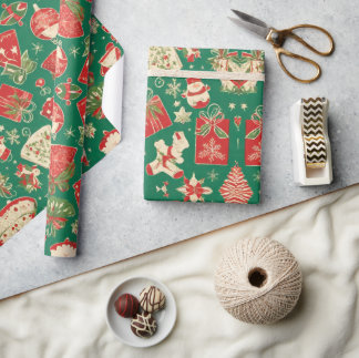 Groen kerstinpakpapier met cadeaupatroon F Cadeaupapier