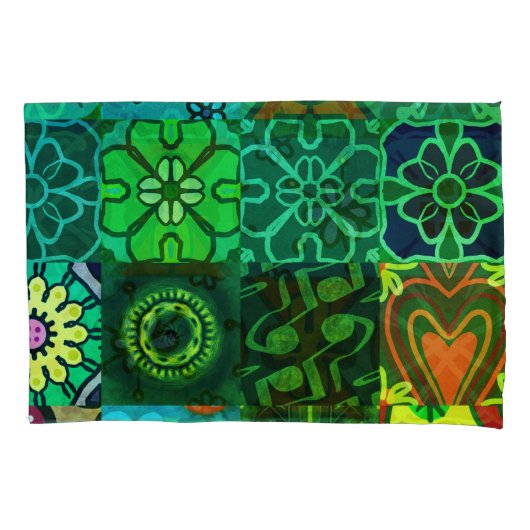 Groen Kleur Collage Print 2 Kussensloop (Voorkant-Links)