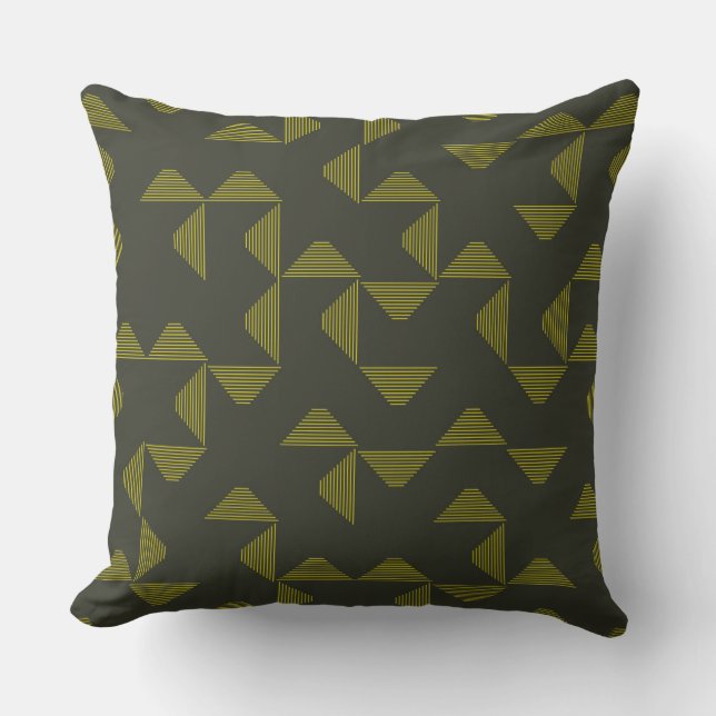 Groen, koel, uniek, driehoekspatroon kussen (Voorkant)
