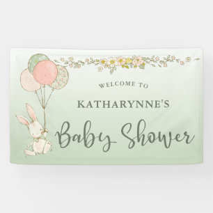 Groen Konijntje Rustiek Bloemen Baby shower Spandoek