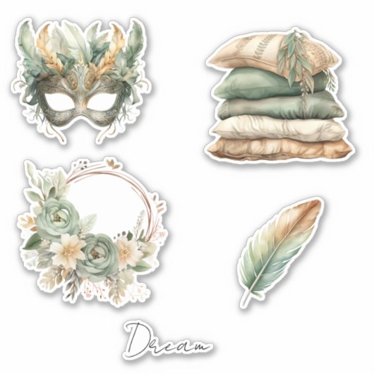 Groen Koperen Veren Masker Boho Sticker (Voorkant)