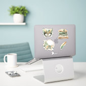Groen Koperen Veren Masker Boho Sticker (Laptop op bureau)