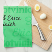 Groen koppel naam theedoek (Quarter Fold)