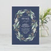 Groen krans Navy Blauw Elegant Verjaardag Kaart (Staand voorkant)