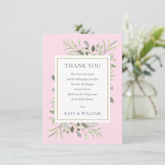 groen laat roze baby meisje douche gedicht bedankkaart (Staand voorkant)