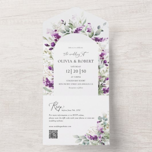 groen lavendel alles in één bruiloft uitnodiging (Binnen)