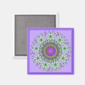 Groen/Lavendel Bloemen Mandala Magnet Magneet (Voorkant / Achterkant)
