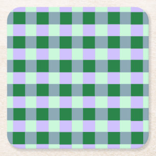 Groen & Lavendel Gingham Strepen Karo Patroon Vierkante Kartonnen Onderzetter