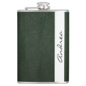 Groen leder, ledertextiel, Jouw naam Heupfles (Voorkant)