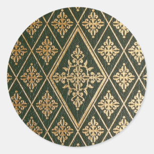 Groen leder met gouden reliëfpatroon ronde sticker