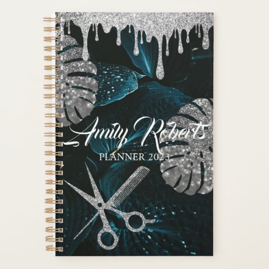 Groen leder zwarte zilver Spuitzalmplanner Planner (Voorkant)